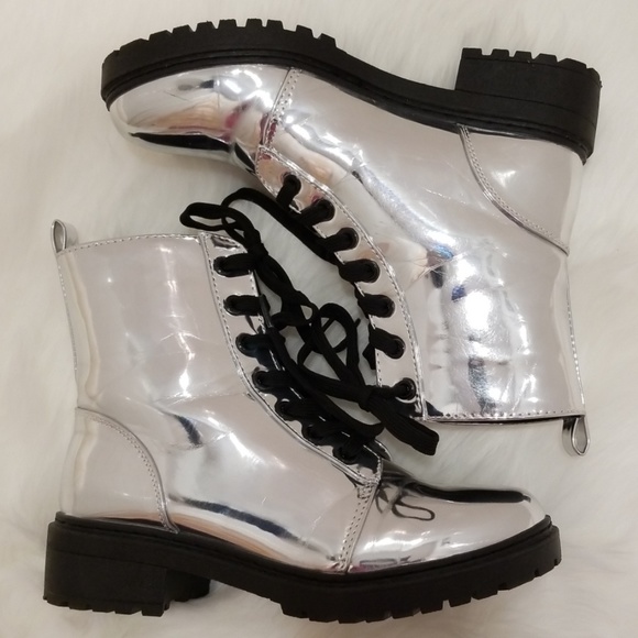 silver metallic combat boots